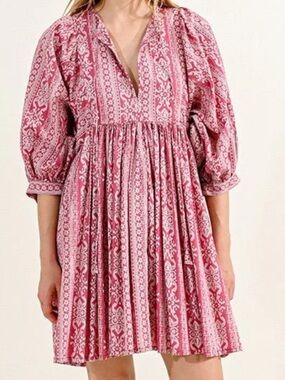 Molly Bracken Pink Printed V-Neck Mini Dress